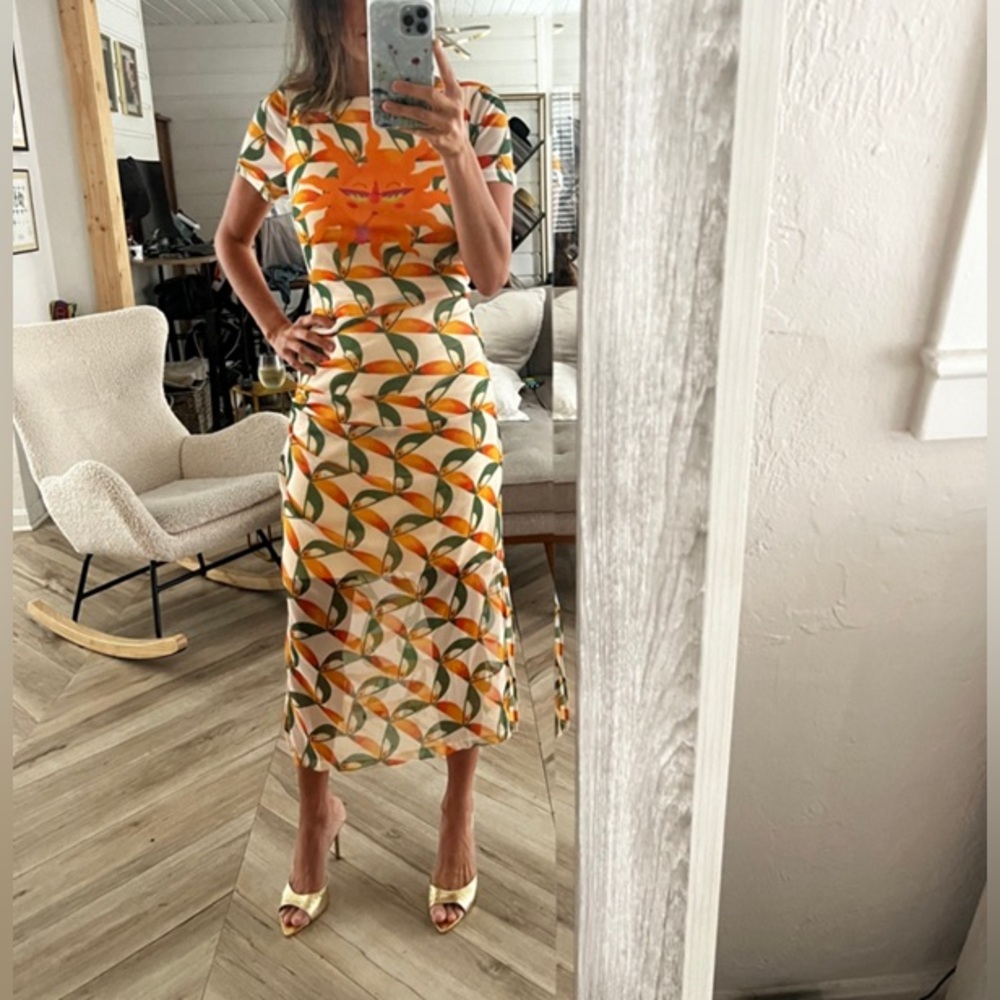Farm Rio Printed Mesh Midi Dress